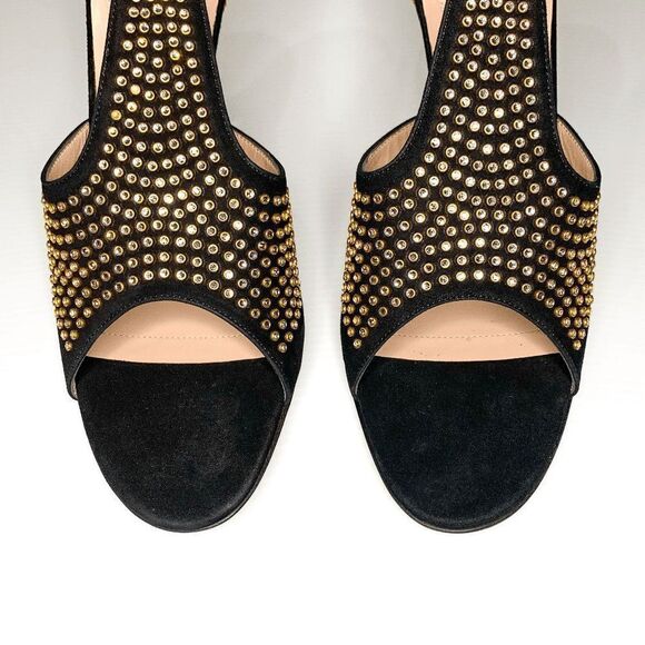 Gucci Fedra Crystal Embellished High Heel Mules EU 39.5 US 9.5 Black Suede Pumps - Picture 3 of 11